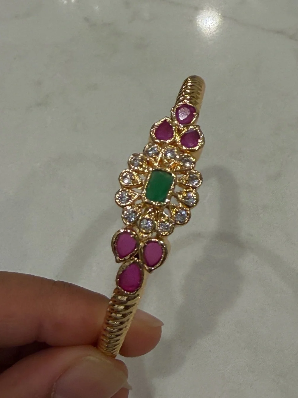 Set of 2 Gold Bangles | Kundan Ruby Emerald Indian Pakistani Bridal Bangles